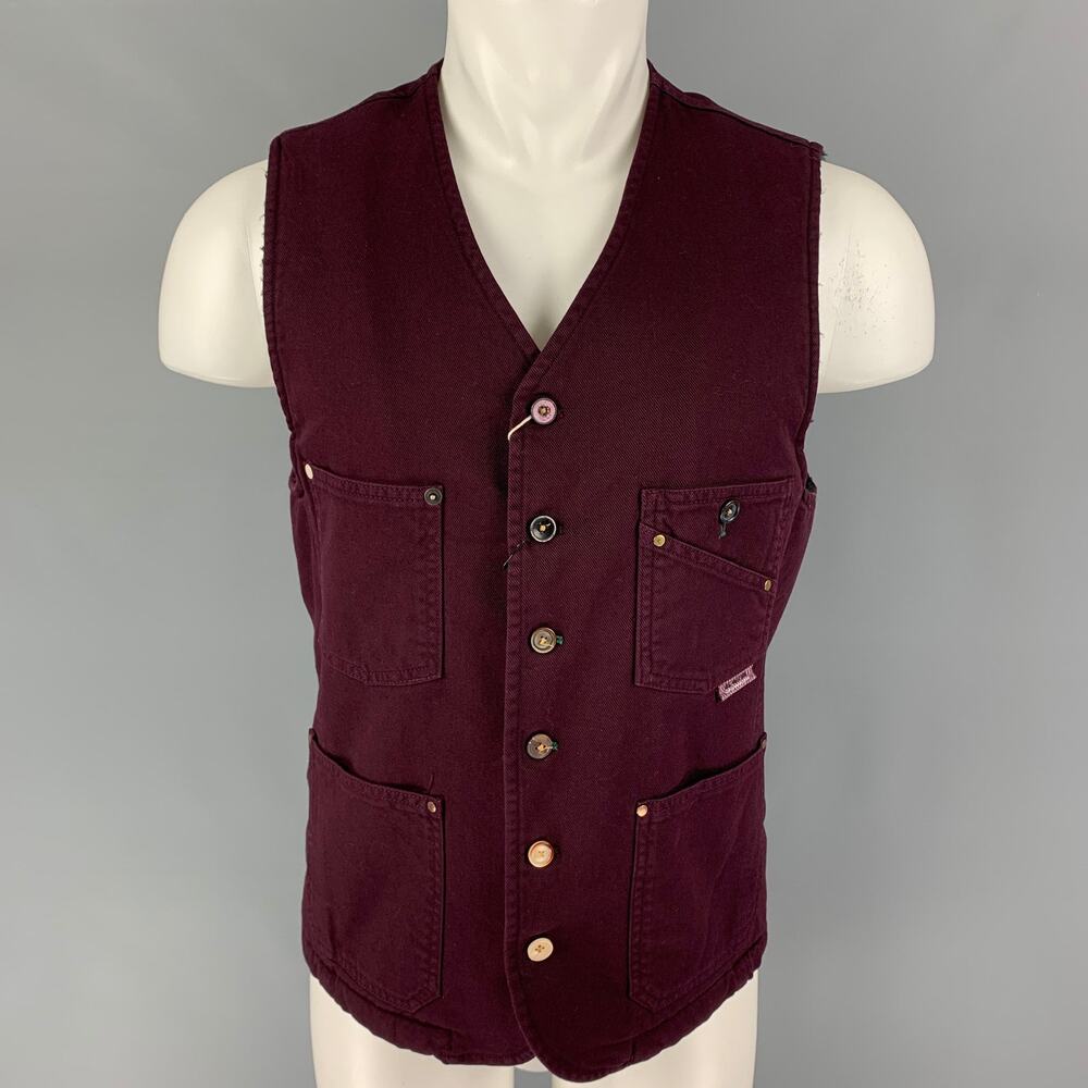 BERNA Size M Burgundy Cotton Patch Pocket Vest
